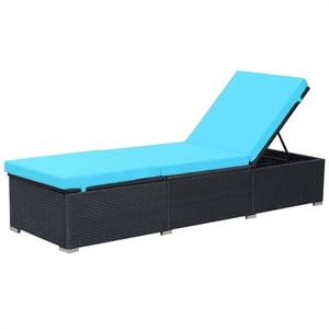 Afuera Living Powder-Coated Steel Sun Lounger with Cushion in Black/Blue