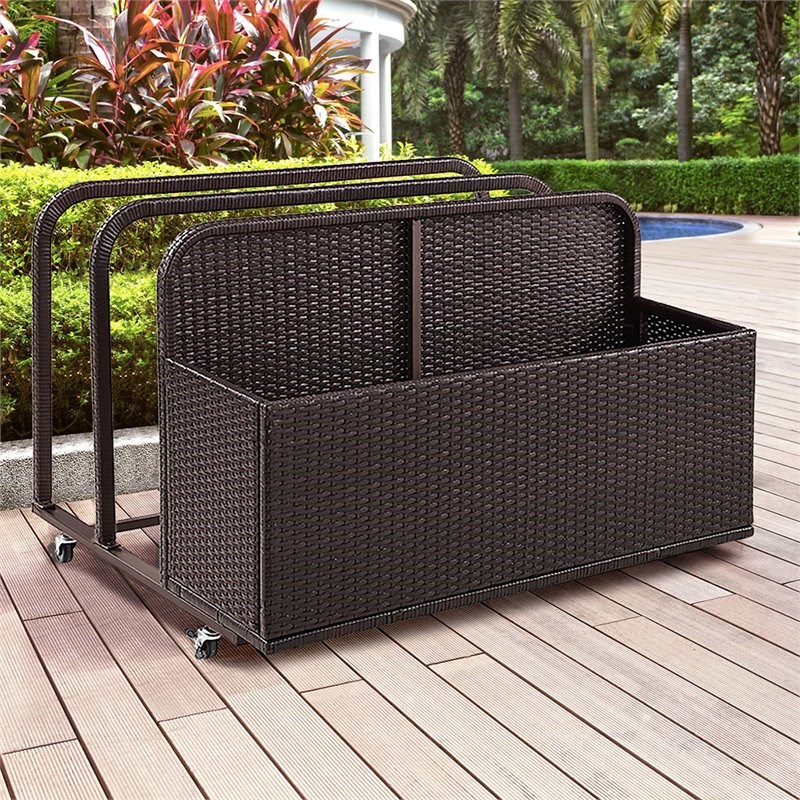 Afuera Living Coastal Outdoor Float Caddy in Brown with Wicker Design