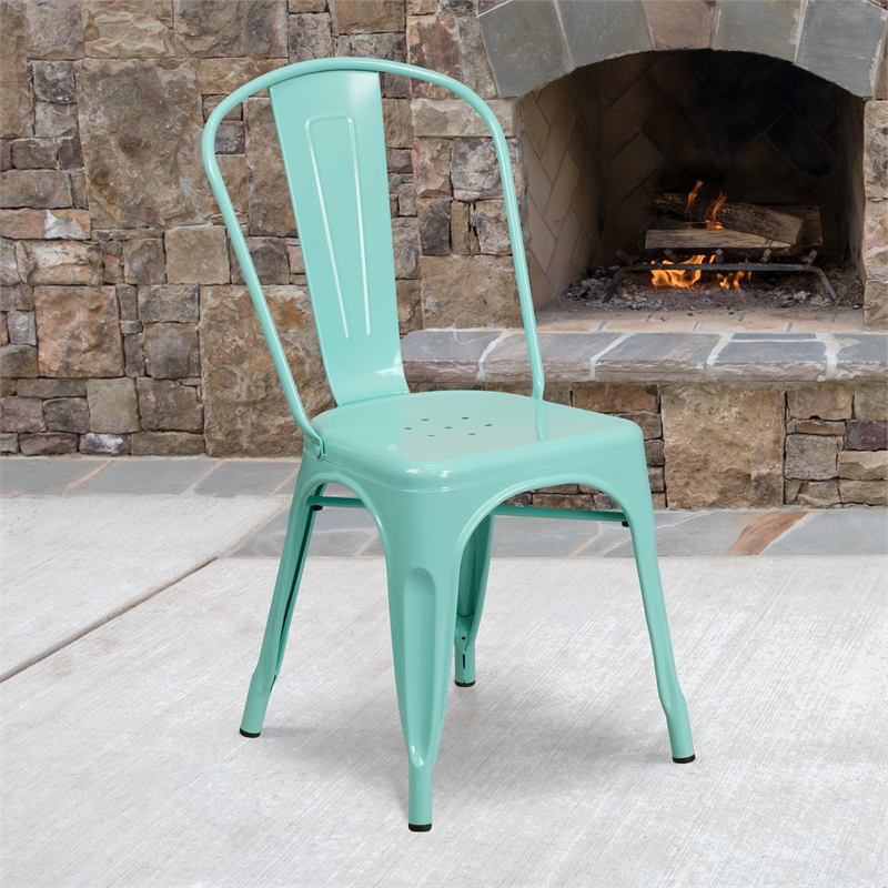 Afuera Living Metal Slat Back Dining Chair in Mint Green