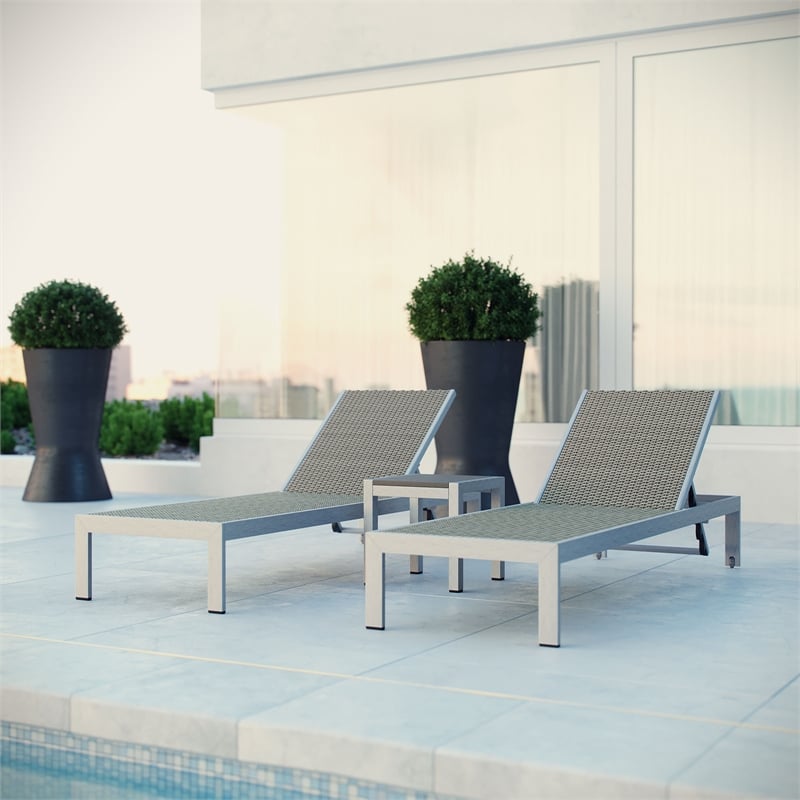Afuera Living 3-Piece Rattan Patio Sun Lounger & Side Table Set in Gray