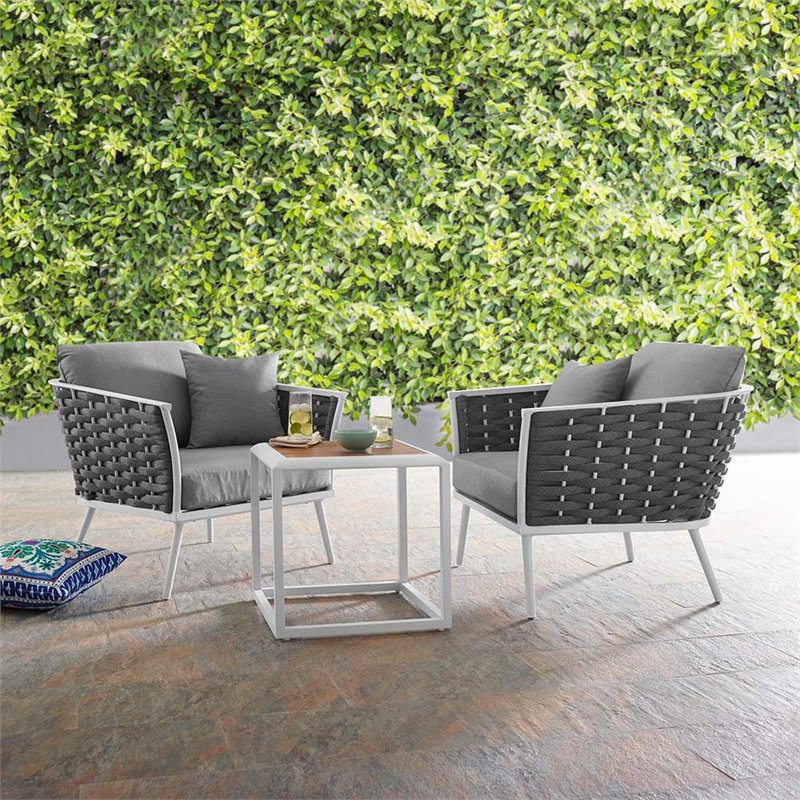 Afuera Living 3-Piece Aluminum and Rope Patio Set in White and Gray