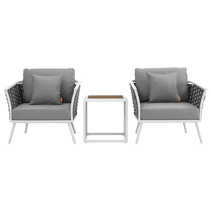 Afuera Living 3-Piece Aluminum and Rope Patio Set in White and Gray