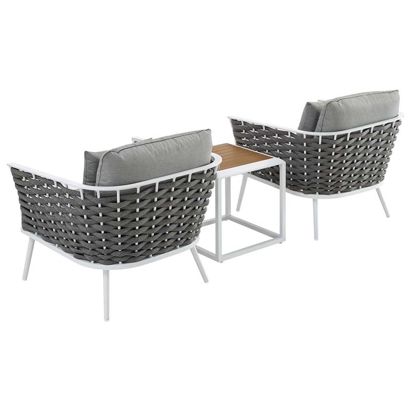 Afuera Living 3-Piece Aluminum and Rope Patio Set in White and Gray