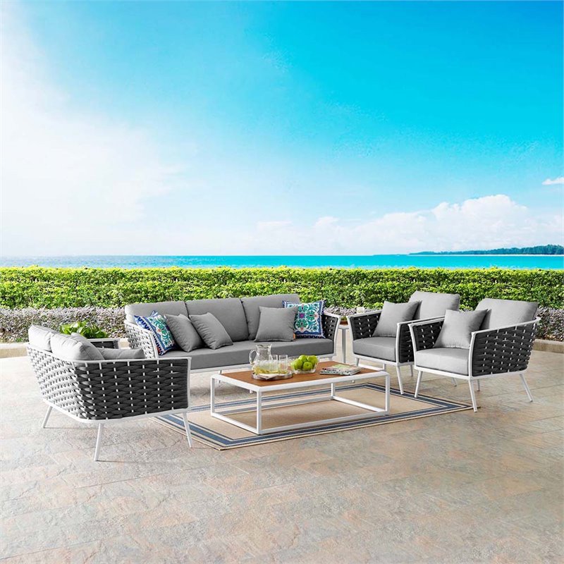 Afuera Living 3-Piece Aluminum and Rope Patio Set in White and Gray