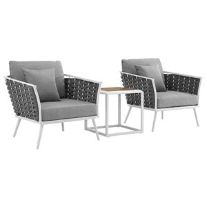 Afuera Living 3-Piece Aluminum and Rope Patio Set in White and Gray