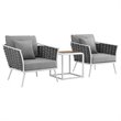 Afuera Living 3-Piece Aluminum and Rope Patio Set in White and Gray