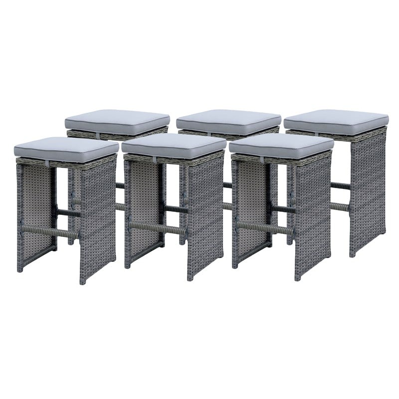 Afuera Living Rattan Patio Bar Stool Set in Gray - Set of 6