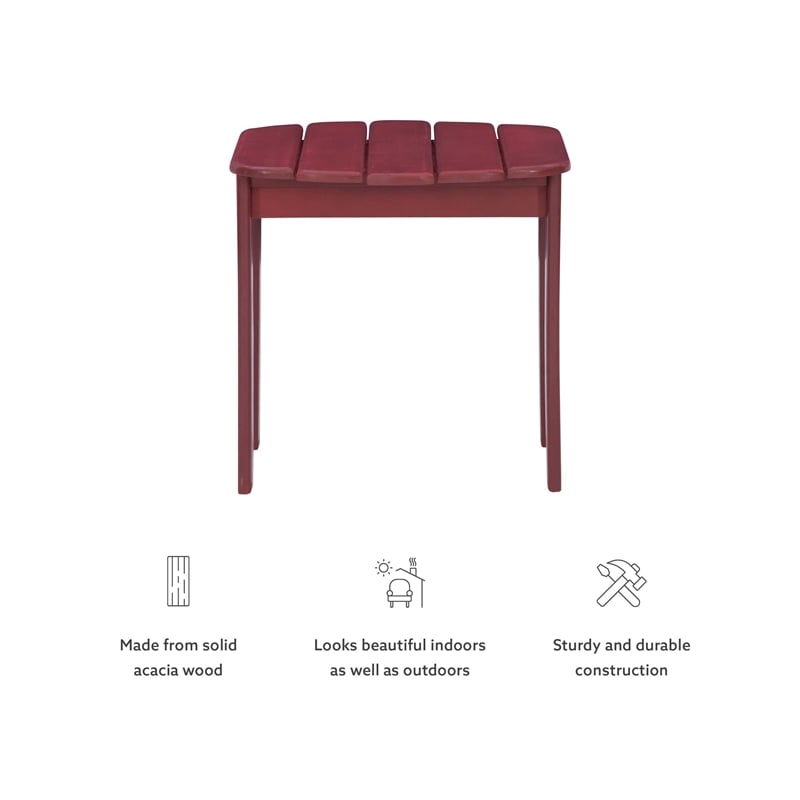 Afuera Living Solid Acacia Wood Outdoor Side Table in Red Stain