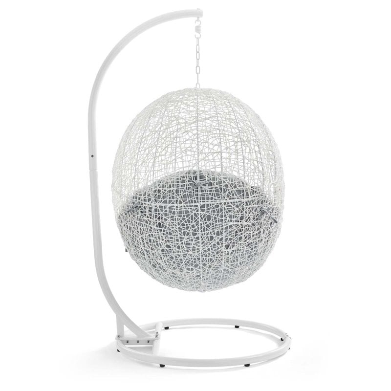 Afuera Living Modern Rattan Swing Chair with Stand in White Gray