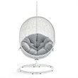 Afuera Living Modern Rattan Swing Chair with Stand in White Gray