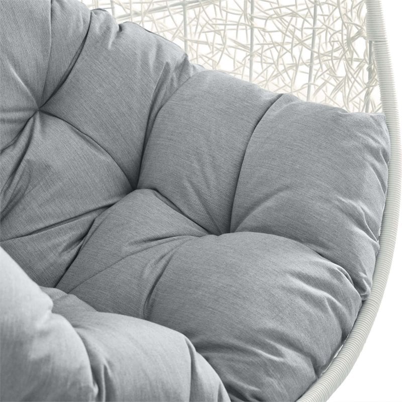 Afuera Living Modern Rattan Swing Chair with Stand in White Gray