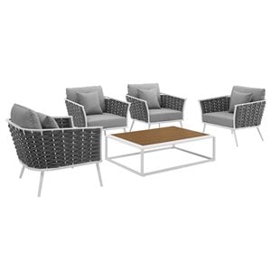 Afuera Living 5-Piece Aluminum Patio Set in White/Gray