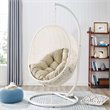 Afuera Living Rattan Outdoor Swing Chair with White Stand and Beige Cushion