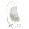 Afuera Living Rattan Outdoor Swing Chair with White Stand and Beige Cushion