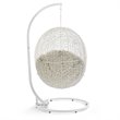 Afuera Living Rattan Outdoor Swing Chair with White Stand and Beige Cushion