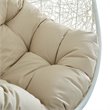 Afuera Living Rattan Outdoor Swing Chair with White Stand and Beige Cushion