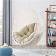 Afuera Living Rattan Outdoor Swing Chair with White Stand and Beige Cushion