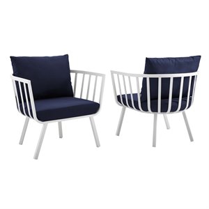 Afuera Living Outdoor Fabric Armchair in White and Navy (Set of 2)