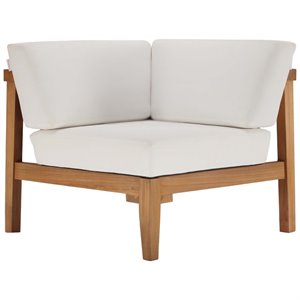 Afuera Living Solid Teak Outdoor Corner Chair with White Cushions