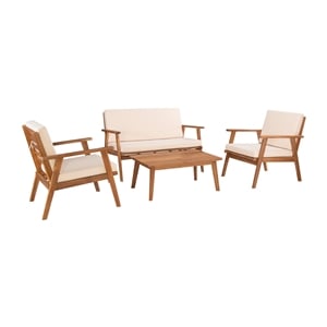 Afuera Living Acacia 4-Piece Outdoor Chat Set with Beige Cushions