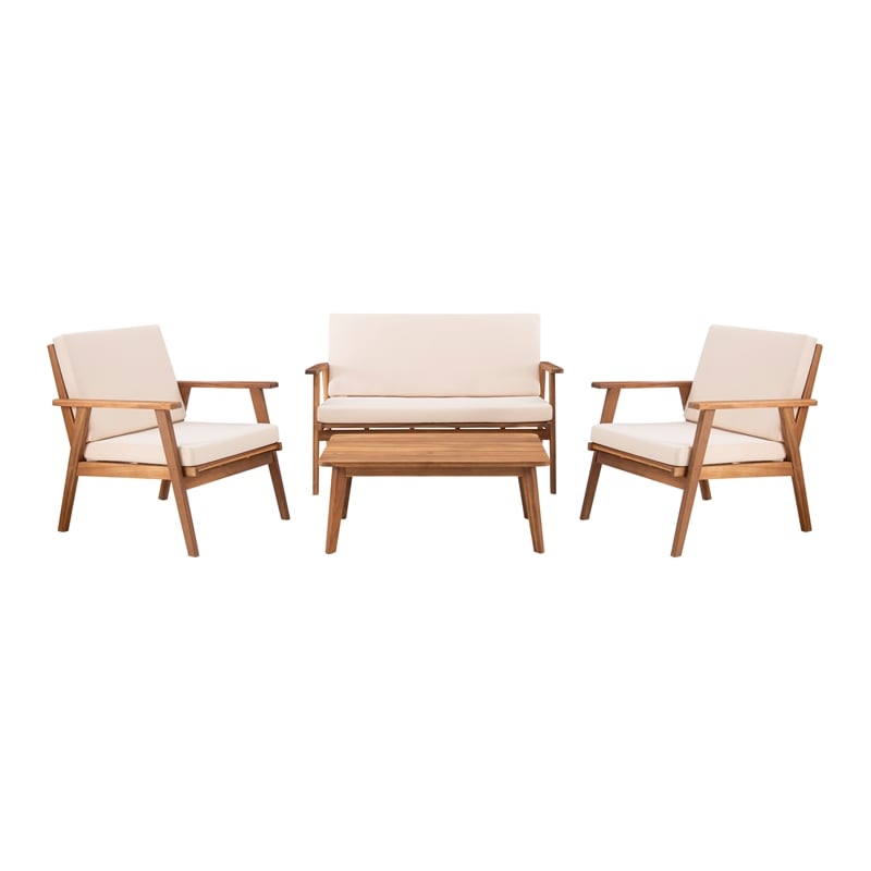 Afuera Living Acacia 4-Piece Outdoor Chat Set with Beige Cushions