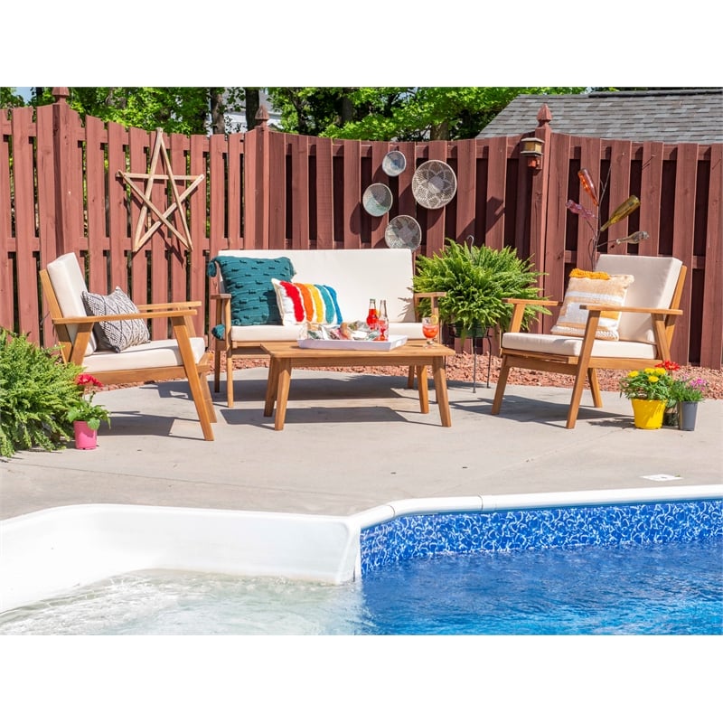 Afuera Living Acacia 4-Piece Outdoor Chat Set with Beige Cushions