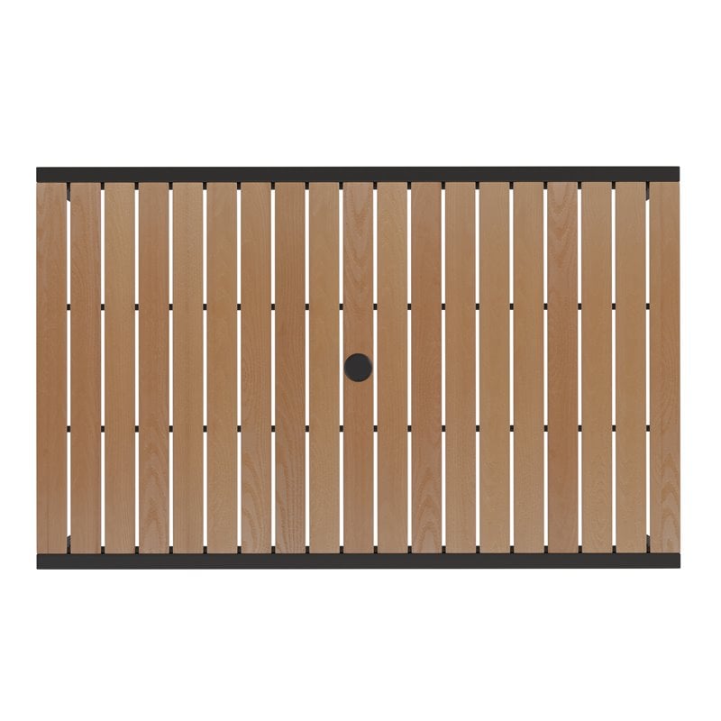 Afuera Living Teak Poly Slat and Steel Patio Dining Table with Umbrella Hole