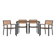 Afuera Living 5-Piece Brown Faux Teak Patio Dining Set with Umbrella Hole