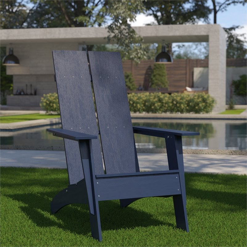 Afuera Living Navy Resin Adirondack Chair with Modern Dual Slat Design