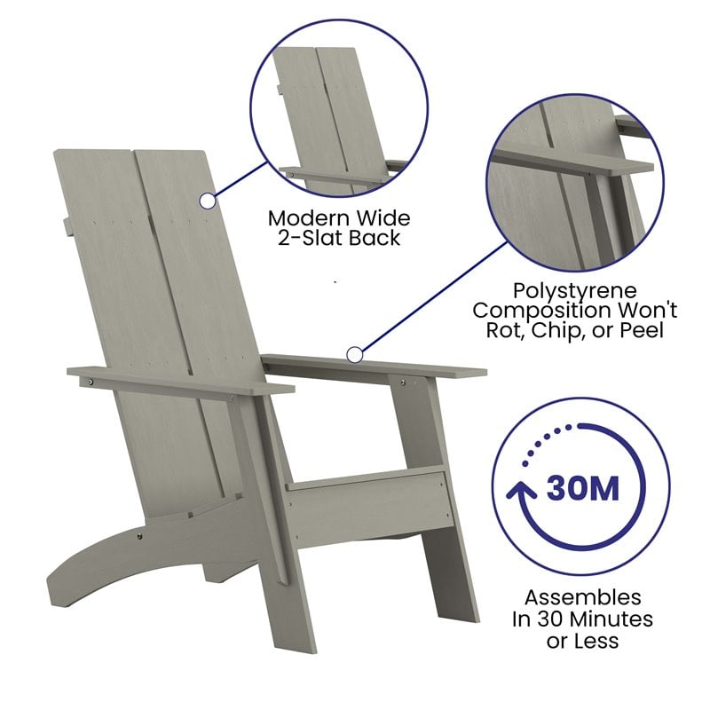 Afuera Living Dual Slat Back Resin Adirondack Chair in Gray