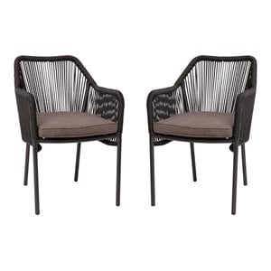 Afuera Living Stacking Aluminum Club Chairs in Black/Gray (Set of 2)