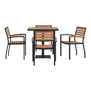 Afuera Living 5-Piece Faux Teak Patio Table and Stackable Chair Set in Brown