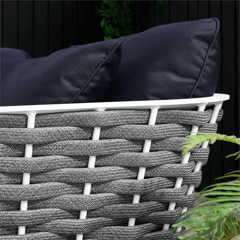 Afuera Living 3-Piece Modern Aluminum Outdoor Sectional Sofa in Navy Rope Weave