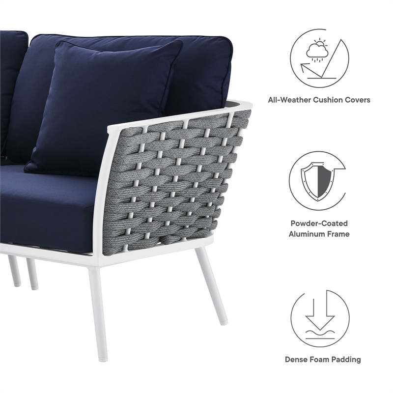 Afuera Living 3-Piece Modern Aluminum Outdoor Sectional Sofa in Navy Rope Weave