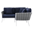 Afuera Living 3-Piece Modern Aluminum Outdoor Sectional Sofa in Navy Rope Weave