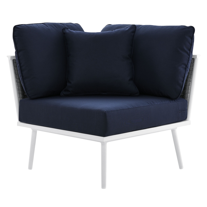 Afuera Living 3-Piece Modern Aluminum Outdoor Sectional Sofa in Navy Rope Weave
