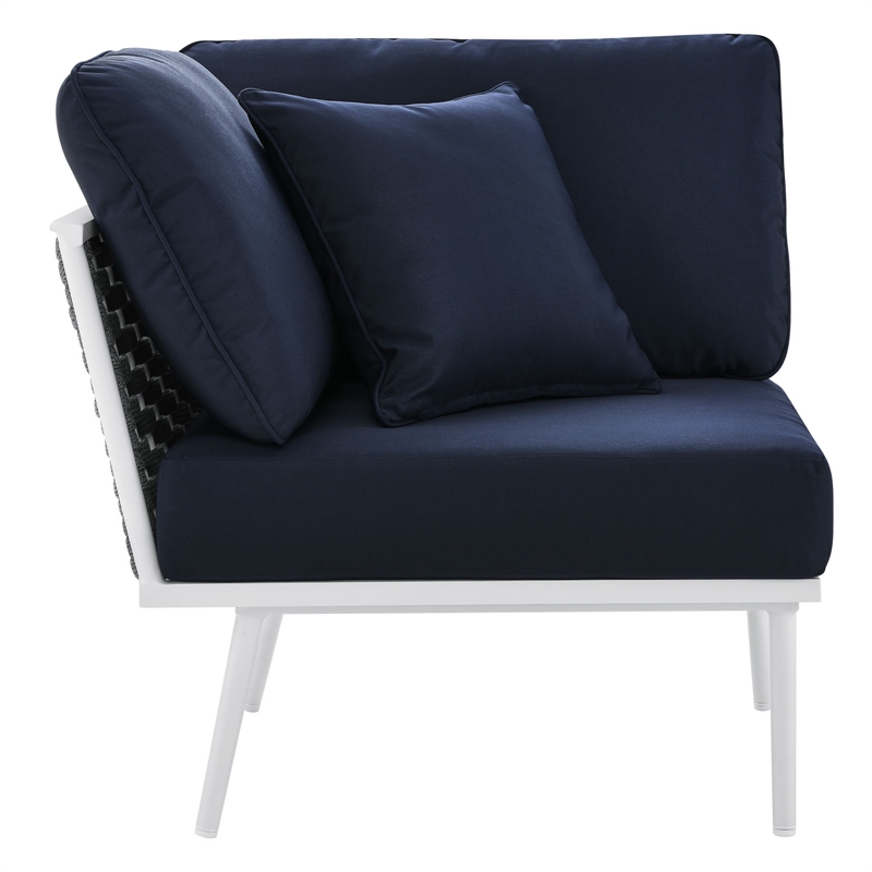 Afuera Living 3-Piece Modern Aluminum Outdoor Sectional Sofa in Navy Rope Weave