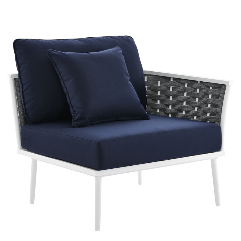 Afuera Living 3-Piece Modern Aluminum Outdoor Sectional Sofa in Navy Rope Weave