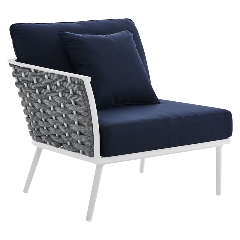 Afuera Living 3-Piece Modern Aluminum Outdoor Sectional Sofa in Navy Rope Weave