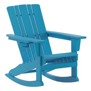 Afuera Living Plastic Rocking Adirondack Chair with Cupholder in Blue