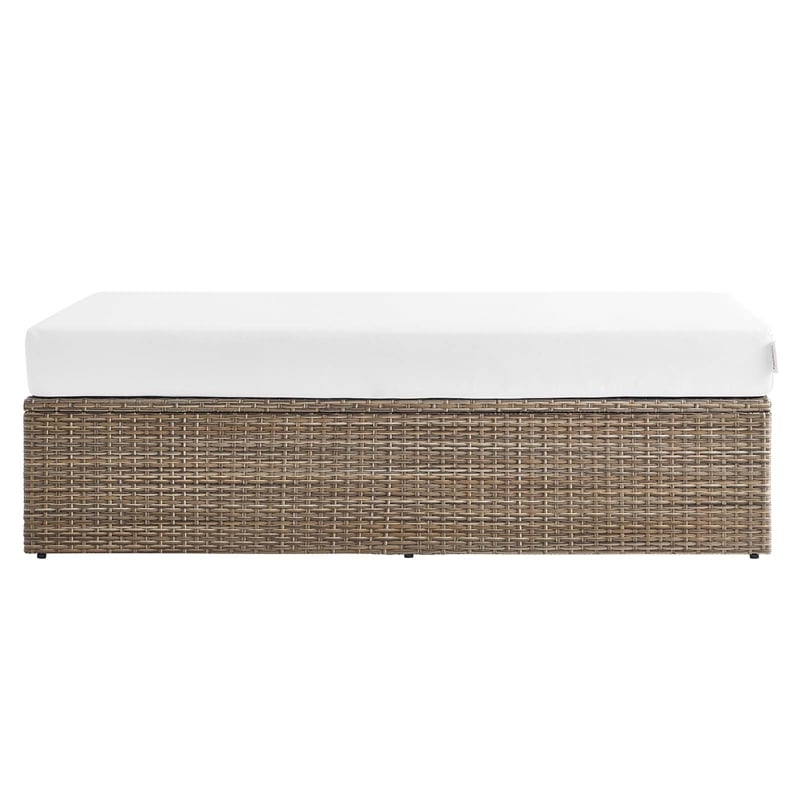 Afuera Living Outdoor Rectangle Rattan Ottoman in White/Cappuccino