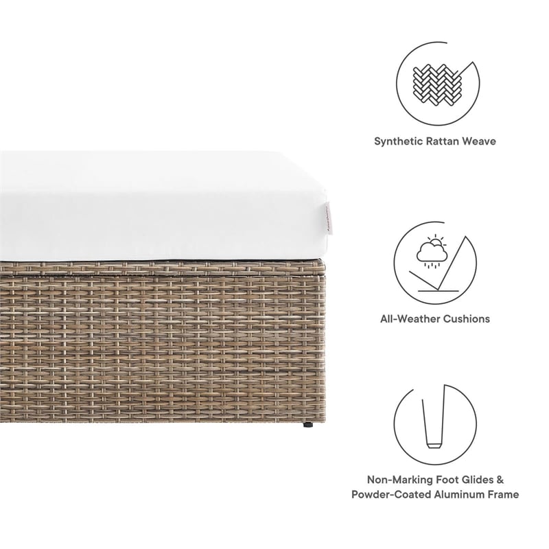 Afuera Living Outdoor Rectangle Rattan Ottoman in White/Cappuccino