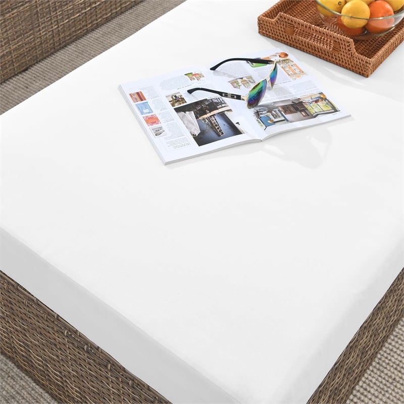 Afuera Living Outdoor Rectangle Rattan Ottoman in White/Cappuccino