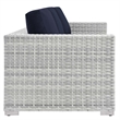 Afuera Living Fabric and Rattan Patio Sofa in Light Gray with Navy Cushions
