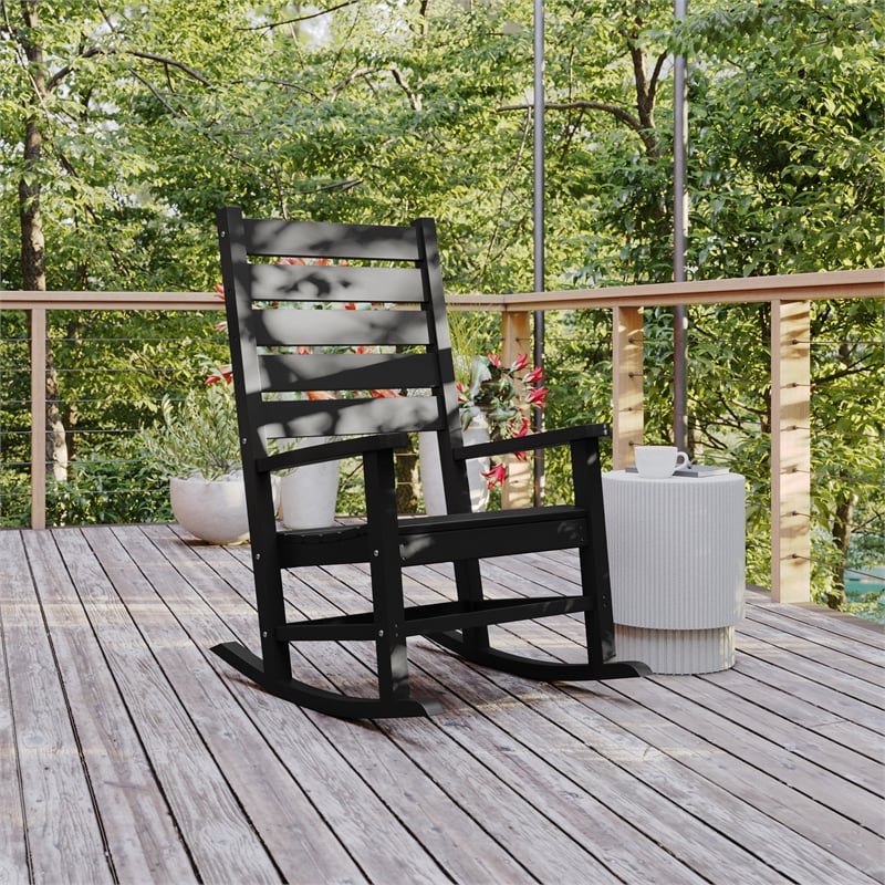 Afuera Living Plastic Adirondack Rocking Chair in Black