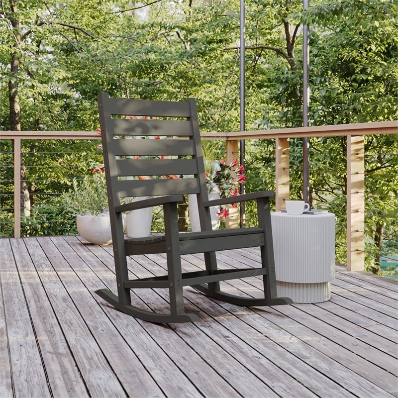 Afuera Living Plastic Adirondack Rocking Chair in Gray