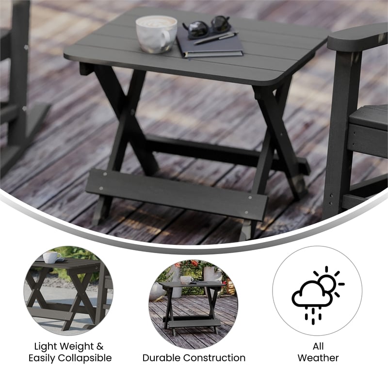 Afuera Living Folding Plastic Adirondack Side Table in Gray