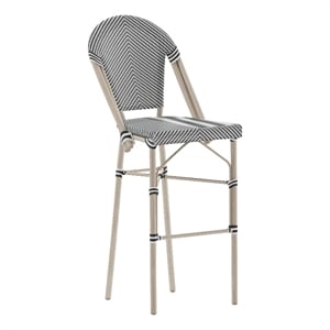 Afuera Living 30.25 in Fabric Bistro Chair Set White/Black Bamboo Metal