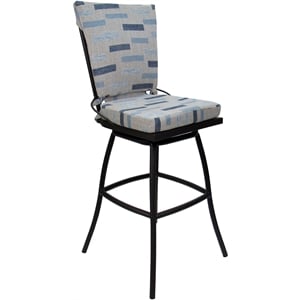 Afuera Living Extra Tall Bar Stool in Blue Beige Fabric and Black Frame