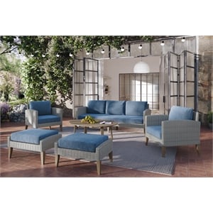 Afuera Living Carezza 6-Piece Patio Set with Acacia Wood and Dark Blue Fabric